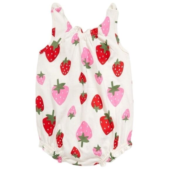 Sleeveless Strawberry Print Baby Romper - Picture 1 of 3